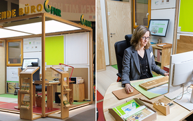 Das nachwachsende Büro ist ein modularer Messestand in Form eines vollständig nachhaltig eingerichteten Büros, Bilder (2): allefarben-foto